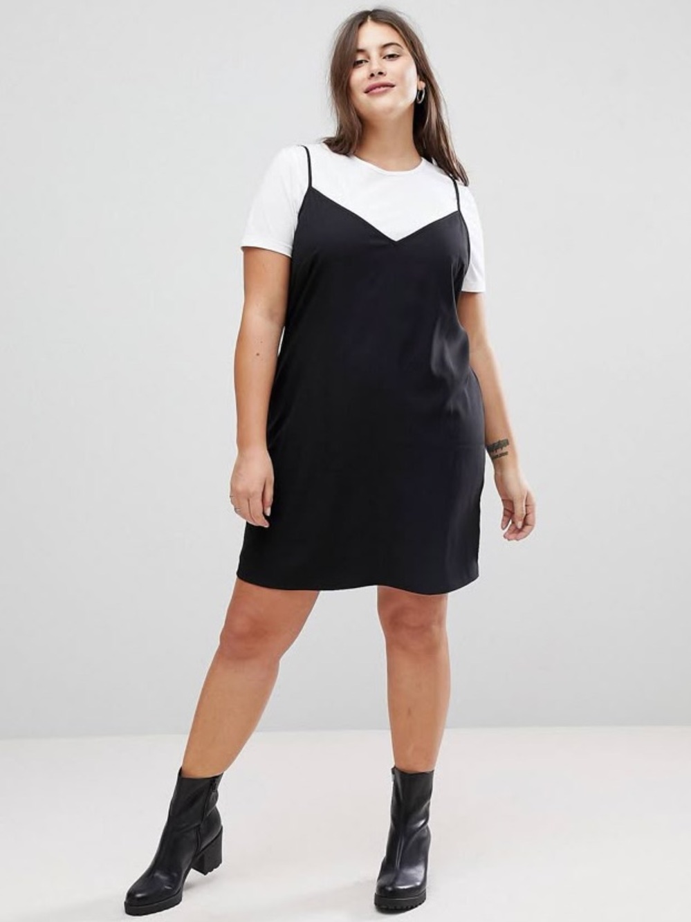 ASOS Curve Black V-Neck Mini Cami Slip Dress - Adjustable Straps